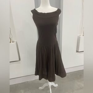 Tundra Brown Bateau Neck Sleeveless Midi Dress